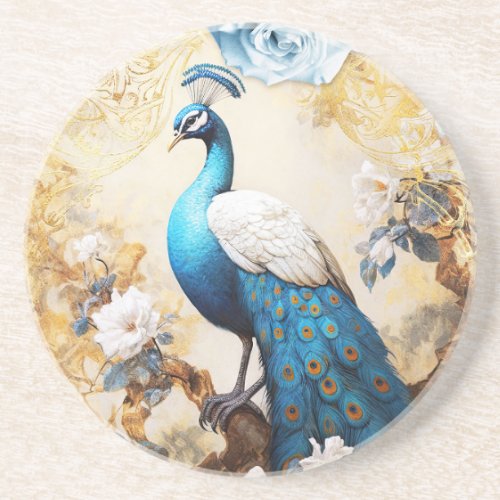 Blue Peacock and Flowers Coaster