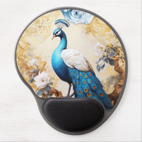 Blue Peacock and Flowers Gel Mouse Pad