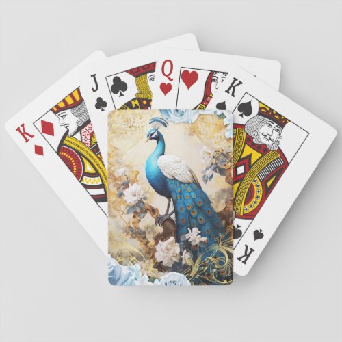 Blue Peacock and Flowers Playing Cards