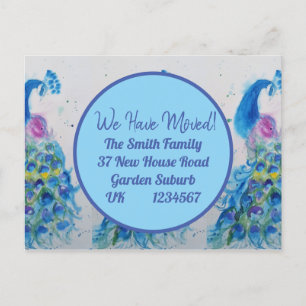 Blue Peacock Art New Address Moving Postcard