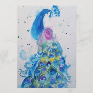 Blue Peacock Art Watercolour Birthday Invitation