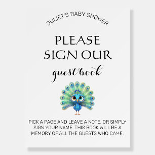 Blue Peacock Baby Shower Guest Book Sign