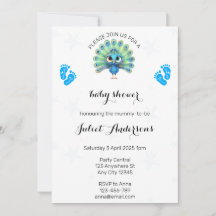 Blue Peacock Baby Shower Invitation