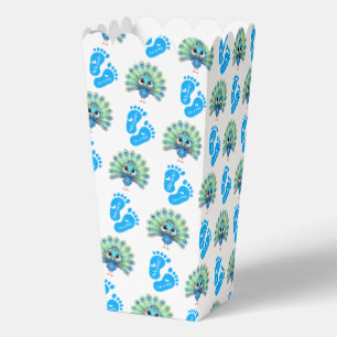 Blue Peacock Baby Shower Popcorn Favor Box