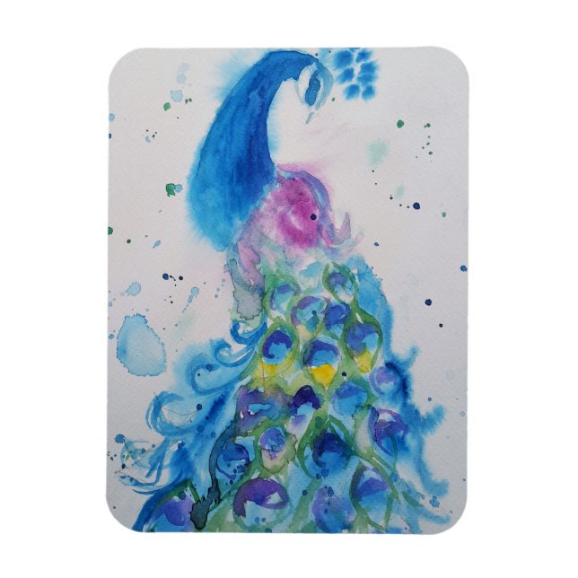 Blue Peacock Bird Lover Watercolour Art Magnet (Vertical)