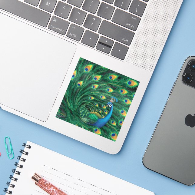 Blue Peacock Bird Sticker (Laptop w/ iPhone)