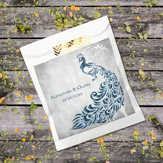 Blue Peacock Botanical Wedding Favor Bags (Blue Peacock Vine Wedding Favor Bags)