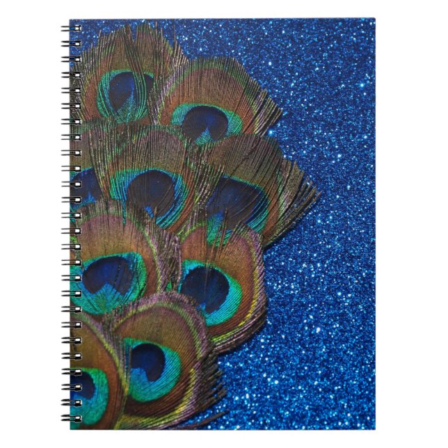 Blue Peacock Bouquet Glittery Still Life Notebook (Front)