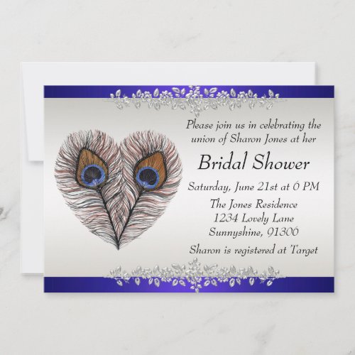 Blue Peacock Bridal Shower Announcement