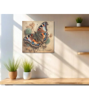 Blue Peacock Butterfly Aesthetic Custom Name Wood Wall Art