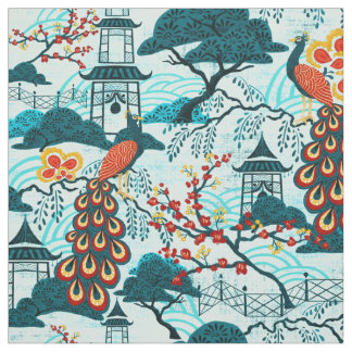 Blue Peacock Chinoiserie Fabric