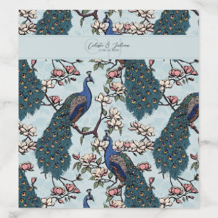 Blue Peacock Chinoiserie Wedding Envelope Liner