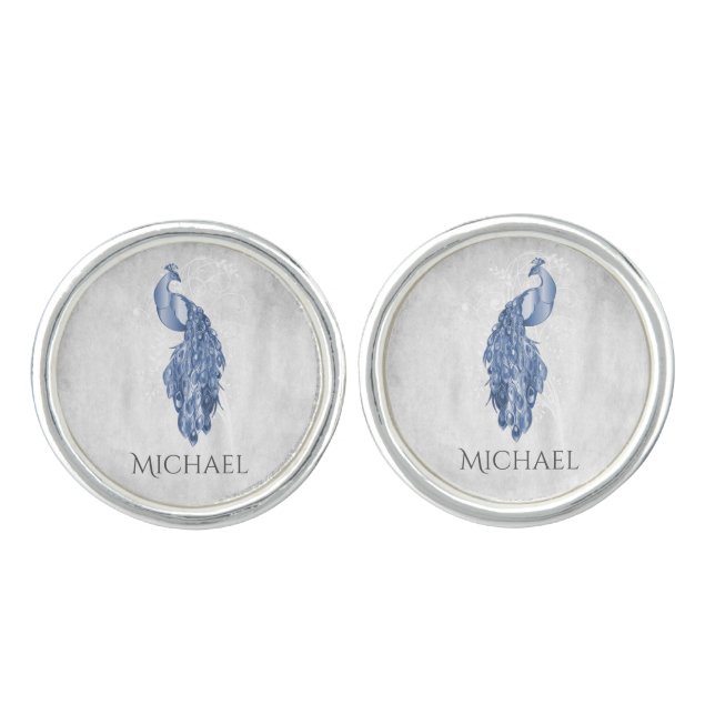 Blue Peacock Cuff Links (Front)