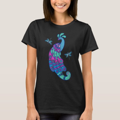 Blue Peacock Dragonflies Nature Bird Feathers Peaf T_Shirt