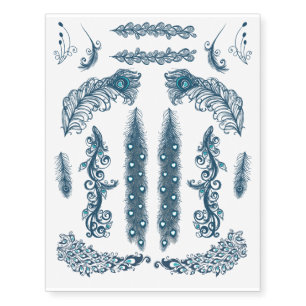 Blue Peacock Feather Assortment Temporary Tattoos