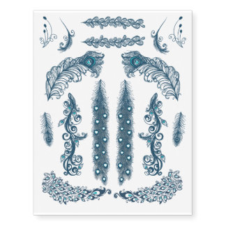Blue Peacock Feather Assortment Temporary Tattoos