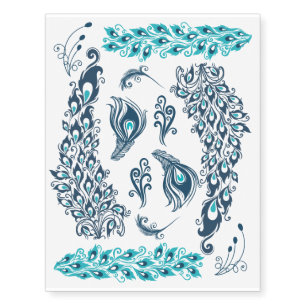 Blue Peacock Feather Assortment Temporary Tattoos