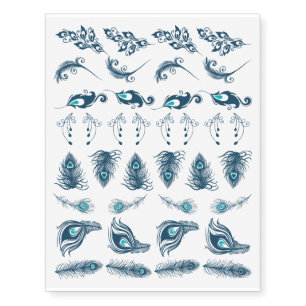 Blue Peacock Feather Assortment Temporary Tattoos