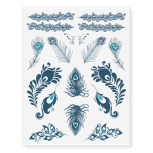 Blue Peacock Feather Assortment Temporary Tattoos
