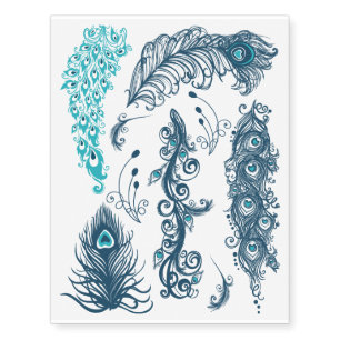 Blue Peacock Feather Assortment Temporary Tattoos