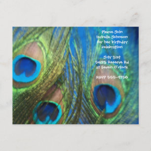 Blue Peacock Feather Birthday Invitation