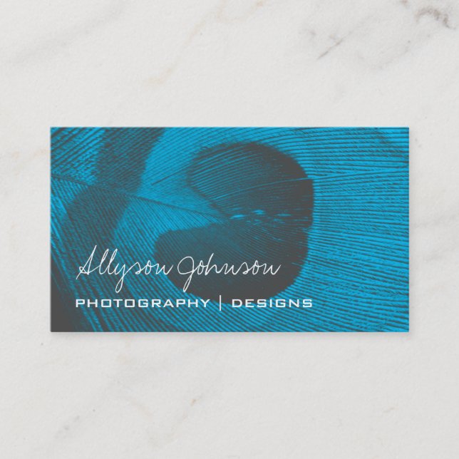 Blue Peacock Feather Business Cards (Front)
