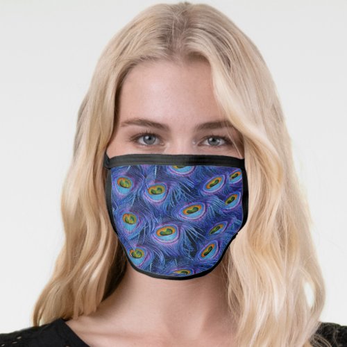 Blue Peacock Feather Face Mask