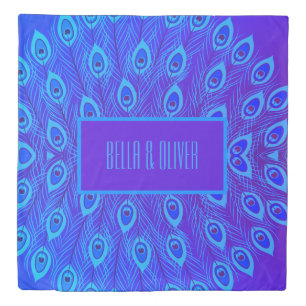 BLUE PEACOCK FEATHER FLAMBOYANT PATTERN CUSTOM DUVET COVER