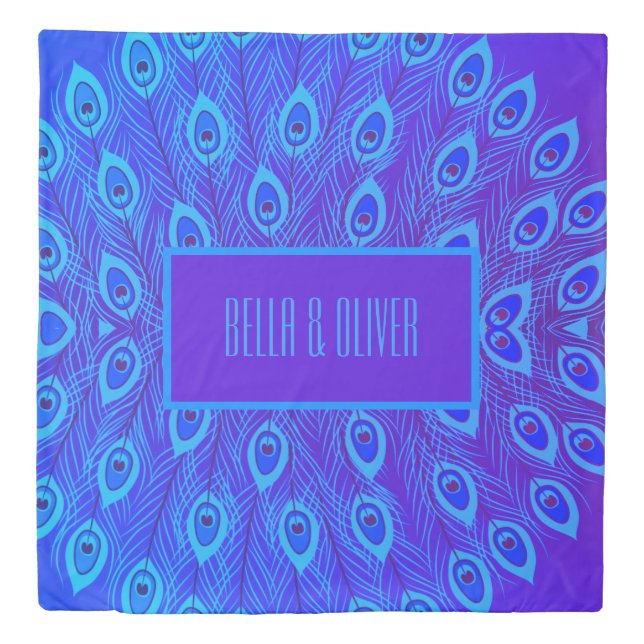 BLUE PEACOCK FEATHER FLAMBOYANT PATTERN CUSTOM DUVET COVER (Front)