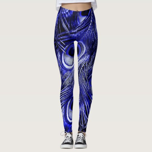 Blue Peacock Feather Leggings