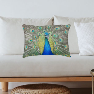 Blue Peacock Feather Plumage Accent Pillow