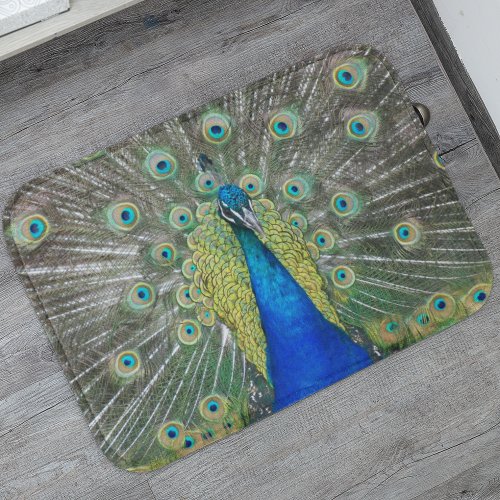 Blue Peacock Feather Plumage Bath Mat