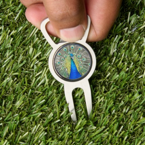 Blue Peacock Feather Plumage Divot Tool