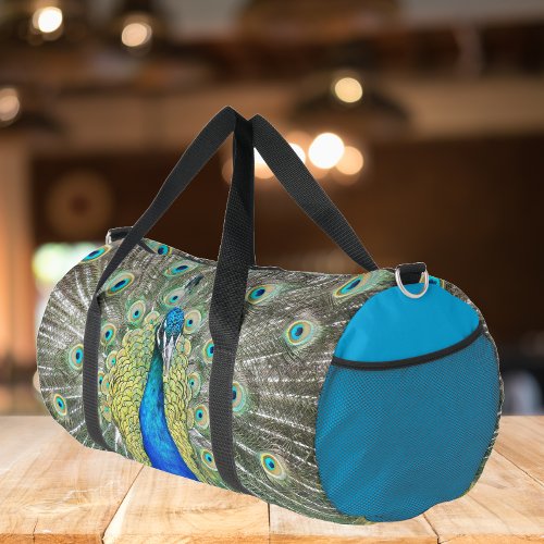Blue Peacock Feather Plumage Duffle Bag