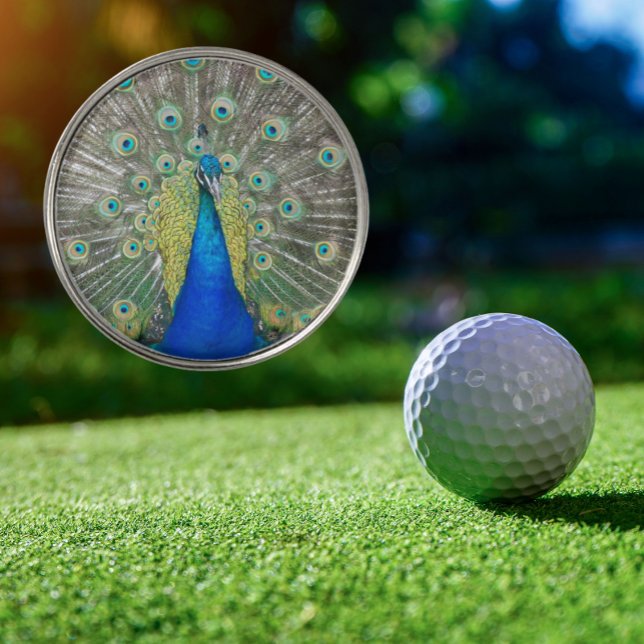 Blue Peacock Feather Plumage Golf Ball Marker (In Situ Golf Ball)