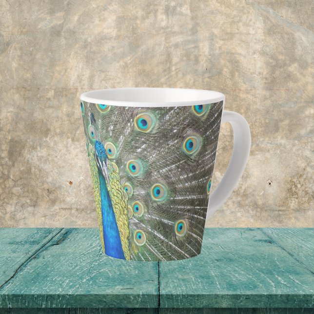 Blue Peacock Feather Plumage Latte Mug (In Situ)