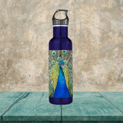 Blue Peacock Feather Plumage Stainless Steel Water Bottle