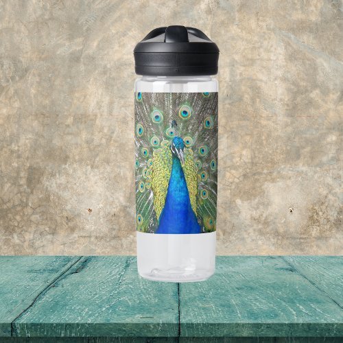 Blue Peacock Feather Plumage Water Bottle