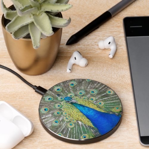 Blue Peacock Feather Plumage Wireless Charger