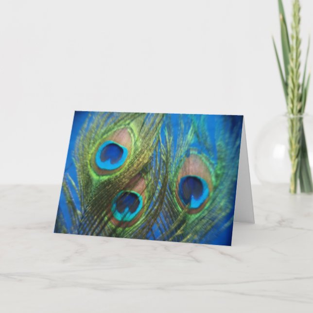 Blue Peacock Feather Wedding Card (Front)