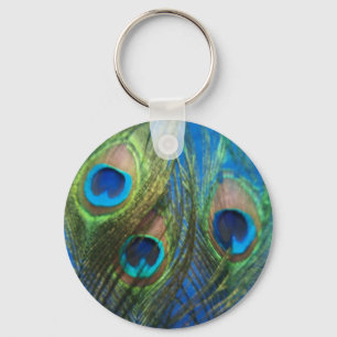 Blue Peacock Feathers Keychain