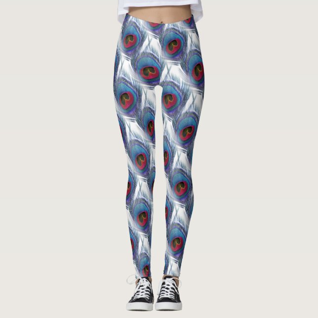 Blue Peacock Feathers Leggings (Front)