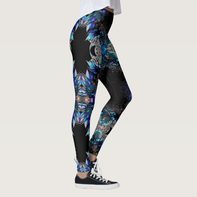 Blue Peacock Feathers Leggings (Right)