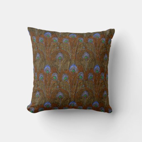 Blue Peacock Feathers Throw Pillow