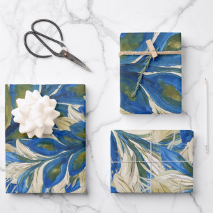 Blue Peacock Feathers Watercolor Hand-painted Wrapping Paper Sheets