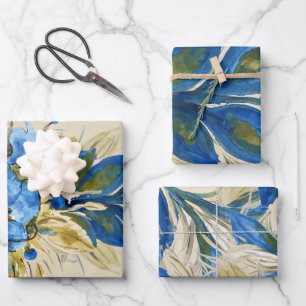Blue Peacock Feathers Watercolor Hand-painted Wrapping Paper Sheets