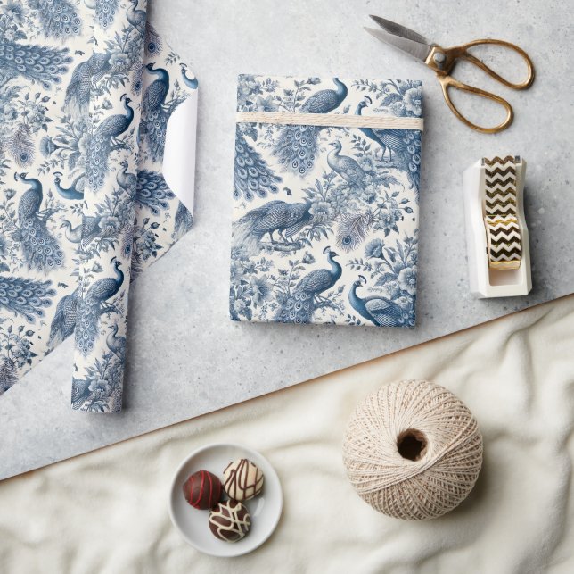 Blue Peacock French Toile Vintage Wrapping Paper (Crafts)