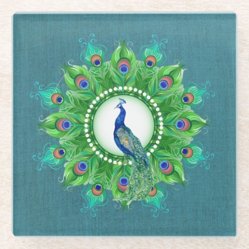 Blue Peacock Glass Coaster