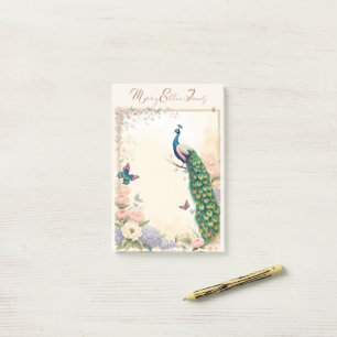 Blue Peacock in Pastel Flower Garden II Post-it Notes