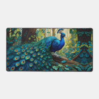 Blue Peacock in the forest Desk Mat